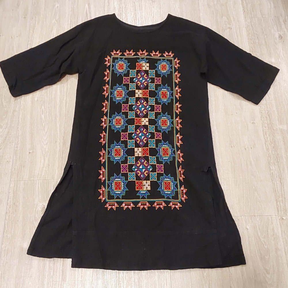 Embroidered Black Tunic Top